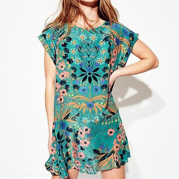 Free People Dresses & Skirts - Free People Teal Floral Mini Dress